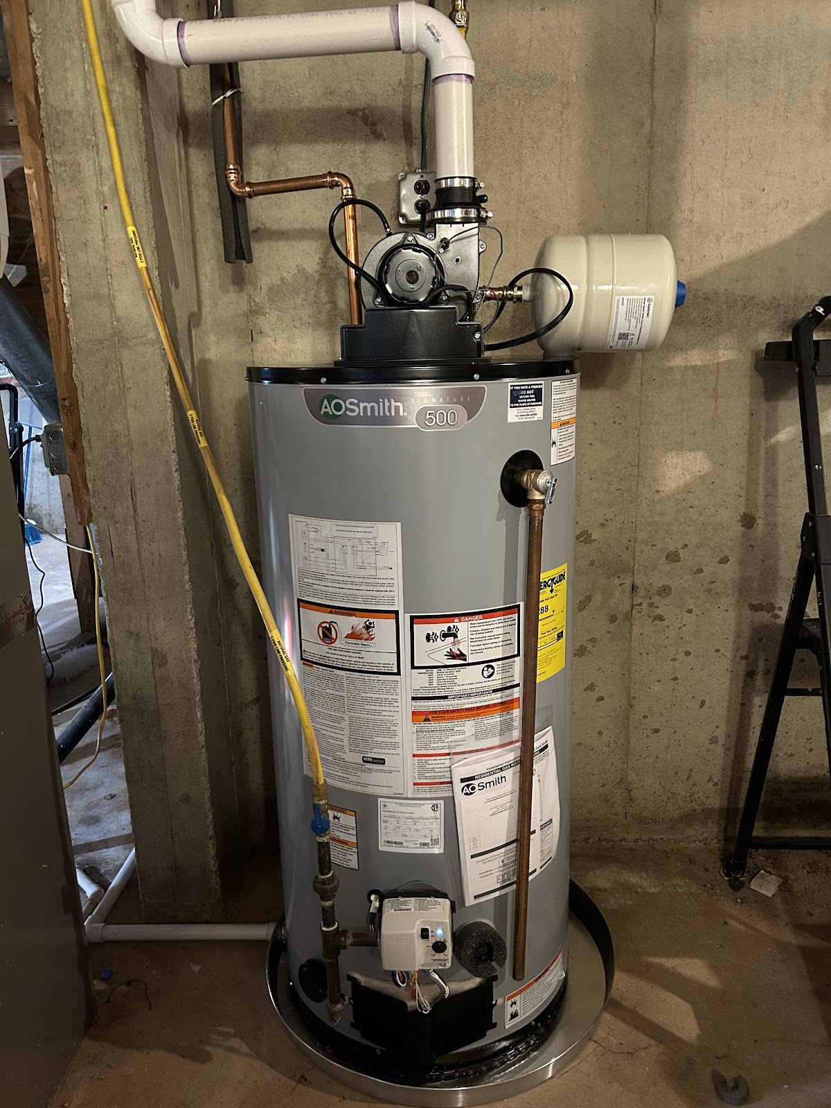 New A.O. Smith power-vent gas water heater installation